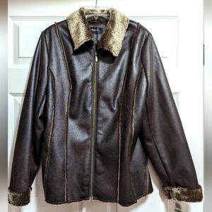 Women's Large aged brown coat with faux fur lining
